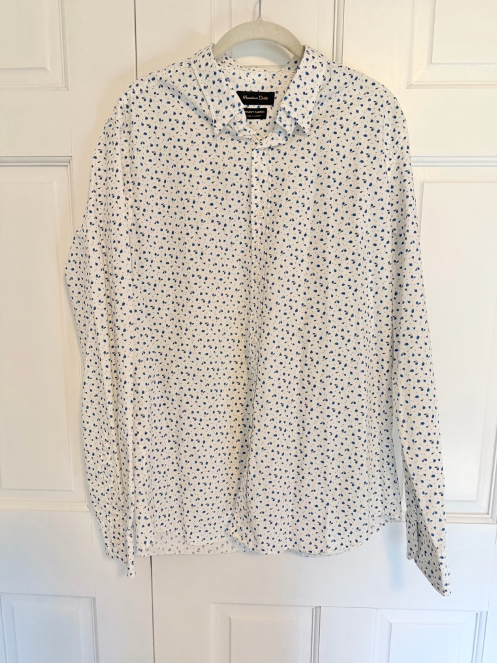 Massimo Dutti Shirt Mens XL White Blue Print Button Down Casual Dress Shirt